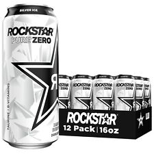 Rockstar Pure Zero Energy Drink Silver Ice 0 Sugar w/ Caffeine 16Oz Can 12 Pack picture