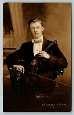 Tacoma RPPC~Young Violinist Dressed to the Nines~Holds Instrument & Bow~c1910 picture