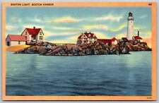 Vtg Boston Massachusetts MA Boston Light Boston Harbor 1940s Linen View Postcard picture