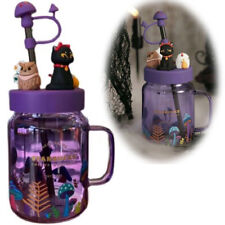 NEW Starbucks Halloween 525ml Night Elf Purple Black Cat Glass Mason Tumblers picture