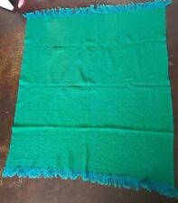 Vtg Pendleton Pure Virgin Wool Blanket Throw Green With Blue Fringe 60's picture
