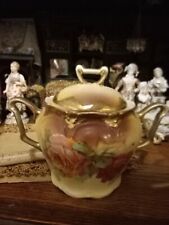 porcelain roses antique germany sugar bowl dish rs Prussia brown vintage picture