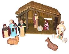 Vintage 12 Piece Ceramic Nativity Set 11 Figurines And Crèche picture