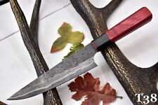 Custom Hammered San Mai Damascus Steel Chef Knife Handmade,Wooden Handle (T38) picture
