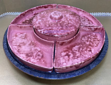 Vintage Pink Pedestal Lazy Susan Turntable Relish Dish Serving Set 16” MCM Decor picture