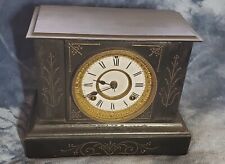 Antique 1881 WATERBURY Victorian Black Iron 8 Day Time/Strike Mantel Shelf Clock picture
