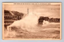 Swampscott MA-Massachusetts, Surf Scene On Boulevard Vintage c1940 Postcard picture