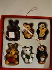 Vintage Dakin Wee Wood-Pets Christmas Holiday Ornaments 6 Pack Boxed picture