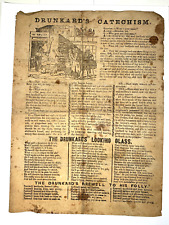 ANTIQUE BROADSIDE DRUNKARD CATECHISM TEMPERANCE +CLIPPING ANTI ALCOHOL OLD PAPER picture
