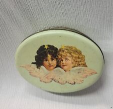 Vintage Fiorucci Angels Cherubs Mint Green Oval Metal Tin Made in Italy picture