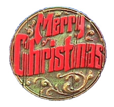 Hallmark PIN Christmas Vintage MERRY SIGN DISC 1976 Nostalgic WOOD LOOK Brooch picture
