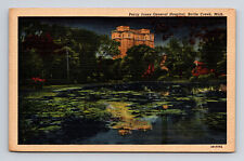 c1945 Linen Postcard Battle Creek MI Michigan Percy Jones General Hospital Night picture