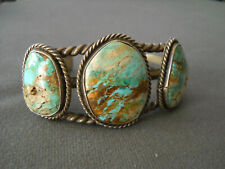 Striking Native American Navajo Royston Turquoise Sterling Silver Rope Bracelet picture