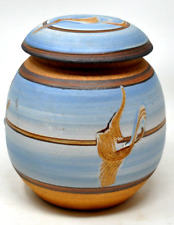 Rogers Studio 1991 Art Pottery Vase Lid Bird Hand Painted Design Unglazed Signed picture
