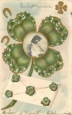 Artist  1906 Four leaf Clover Child Good Luck embossed Postcard 21-2712 picture