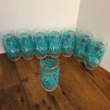 Vintage Libbey Texture Raised Fruit Drinking Tumblers 16oz Clear Glass w Aqua 8 picture