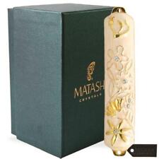 Matashi Hand Painted White Enamel Mezuzah Embellished w Floral Design & Crystals picture