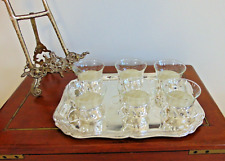 JENA er GLAS Schott Mainz 6 CRYSTAL CUPS-6 'SILVER PLATE'? HOLDERS & TRAY 1967. picture