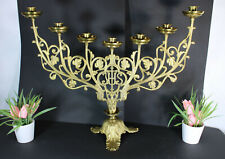 XL French church brass altar ihs text candle holder candelabra  picture
