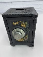 Vintage Cast Iron Miniature Safe Coin Penny Bank 4