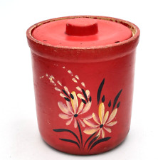 Vintage Robinson Ransbottom Yellow Ware Canister Red with Yellow & Black Flowers picture