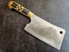 Rare Antique Etched German Cleaver with Brass Handle picture