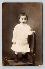 RPPC Child Girl Standing on Chair, Studio Portrait Real Photo Antique A13 picture