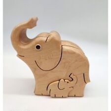 Vintage Mama & Baby Elephant Wooden Puzzle Box Signed Richard Rothbard Handmade picture