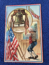 1909 July 4th Patriot Ringing Liberty Bell, Chapman/Garre Postcard, Embossed picture