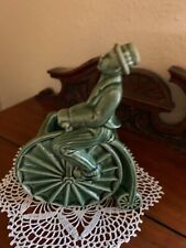 Vintage Ceramic Green Planter Man Riding a Penny Farthing Bicycle Unique picture