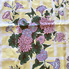Vintage Simtex Pink Violet Yellow Morning Glory Floral Tablecloth 52” x 48” picture