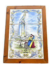 Vintage Portugal Our Lady Of Fatima Na Sa De Fatima Painted Tile Art on Wood picture