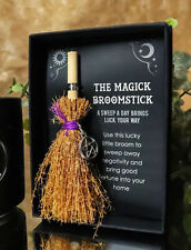 Wicca Occult Witch Broom Magick Broomstick With Pentagram Pendant Lucky Charm picture