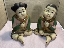 (2) Vintage Asian Folk Art Effigy’s - carved & decorated wood & Jewels 12