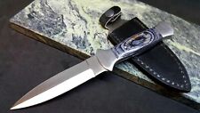 Double Edged Dagger Blade Boot Knife Leather sheath Metal Clip Small picture