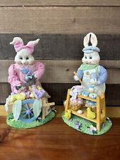 Vintage~Preparing for Spring Rabbit Figurines 2Pc Set boxed 11