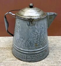 Vintage Graniteware Harvest Coffee Pot Boiler Farmhouse Gray Large Mottle Enamel picture