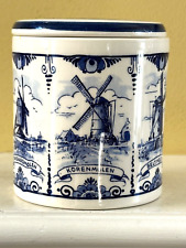 Delft Blue CANISTER JAR & LID Windmills Hand Painted In Holland  Vintage picture