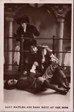 Vintage 1911 ROLLER SKATING Real Photo RPPC Comic Postcard w/ England UK Cancel picture