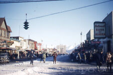 1950s Kodachrome Red Border Slide Anchorage Alaska Street Scene in Snow Winter picture