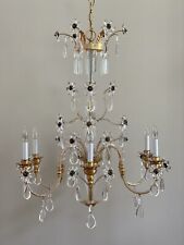 Grand Crystal Beaded Chandelier Gilt Metal Tole Baccarat Style Quilted Diamond  picture