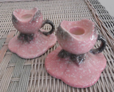 Pair of Hull Pottery W30 Pink & Gray Speckled Woodland Candle Holders picture