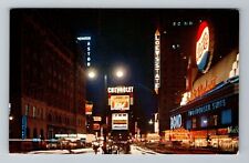 New York City NY, Times Square, Night Time, Vintage Postcard picture