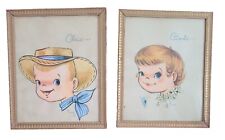 Vintage Boy & Girl Pastel Framed Pictures  Signed HLong picture