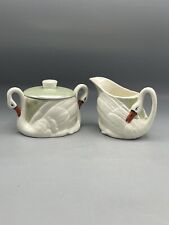 Vintage Czech Lusterware Swan Cream And Sugar Set 1930s picture
