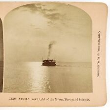 Thousand Islands Steamboat Moonlight Stereoview c1898 New York Ship Photo A2173 picture