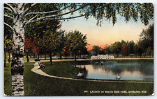 Original Old Vintage Postcard Lagoon In South Side Park Oshkosh, WI USA 1914 picture