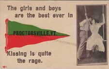 Proctorsville, VT: 1912 Pennant w/ Romantic Couple on Swing vtg Vermont Postcard picture