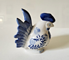 Vintage Rooster Coin Bank Hand Painted Blue and White Porcelain picture