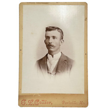 Antique Cabinet Card Photo Handle Bar Mustache Formal Man 1800’s Collier picture